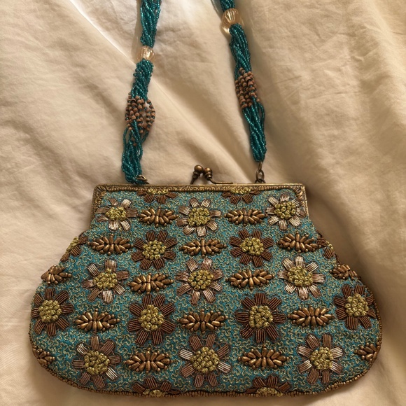 Beaded Brown and Turquoise Purse - Picture 2 of 8